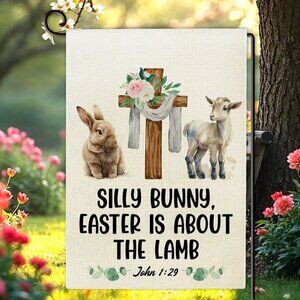 Christian Easter Garden Flag Bunny Lamb Cross Double Sided Burlap 12x18 Decor